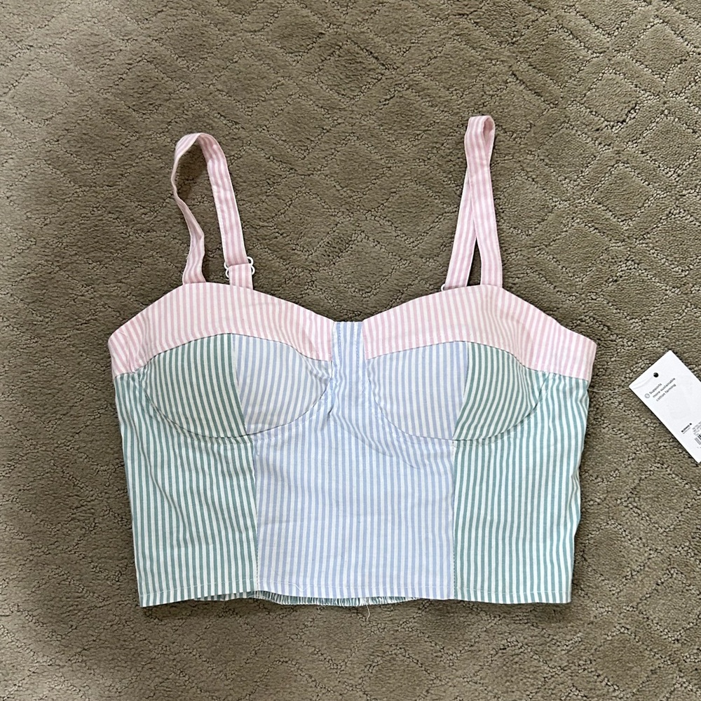SO Pastel Striped Bustier Crop Top in Pink, Mint & Light Blue